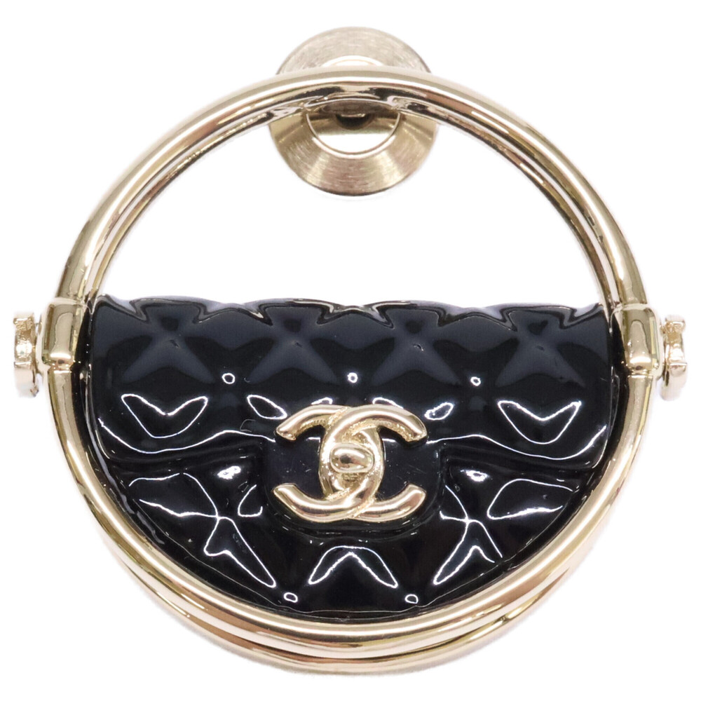 CHANEL B23C AB9851 Coco Mark Matelassé Bag Motif Hoop Lapel Pin Brooch Black ...